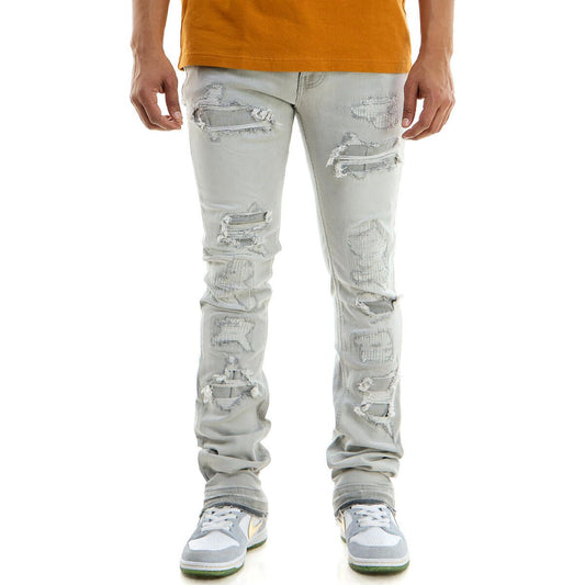 KDNK - Rip & Repair Stacked Jeans - Grey