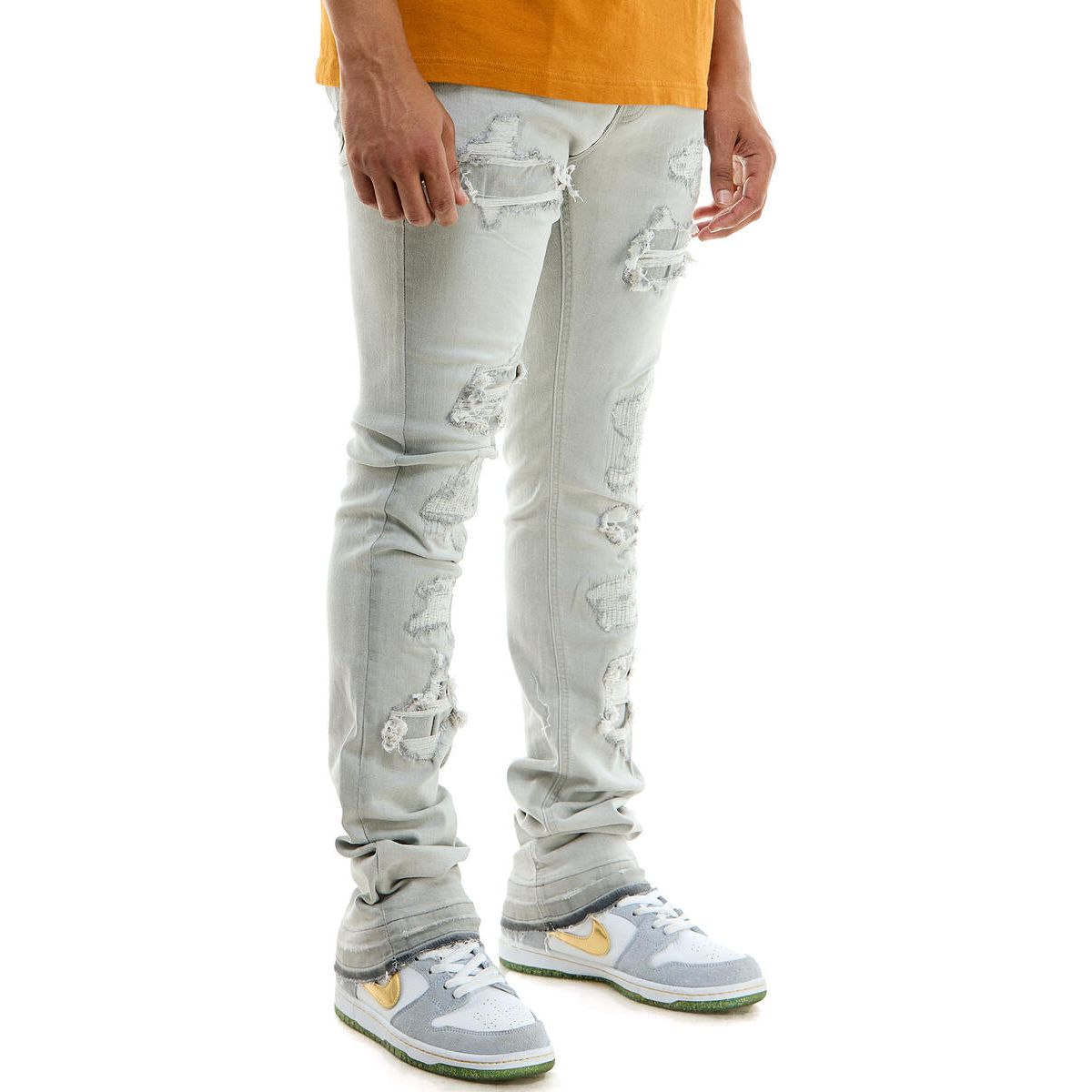 KDNK - Rip & Repair Stacked Jeans - Grey