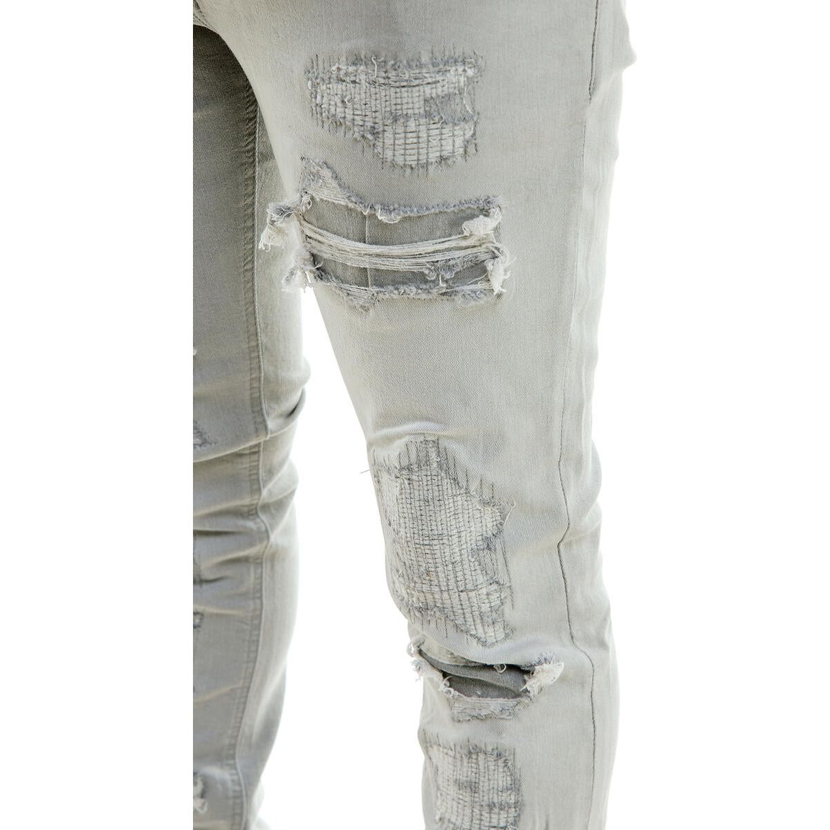 KDNK - Rip & Repair Stacked Jeans - Grey